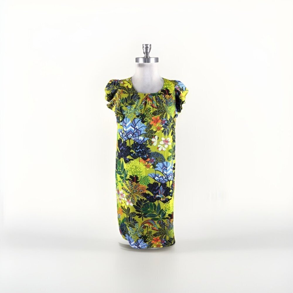 Ann Taylor Loft M Floral Shift dress Multi color Flutter flounced sleeve Boho